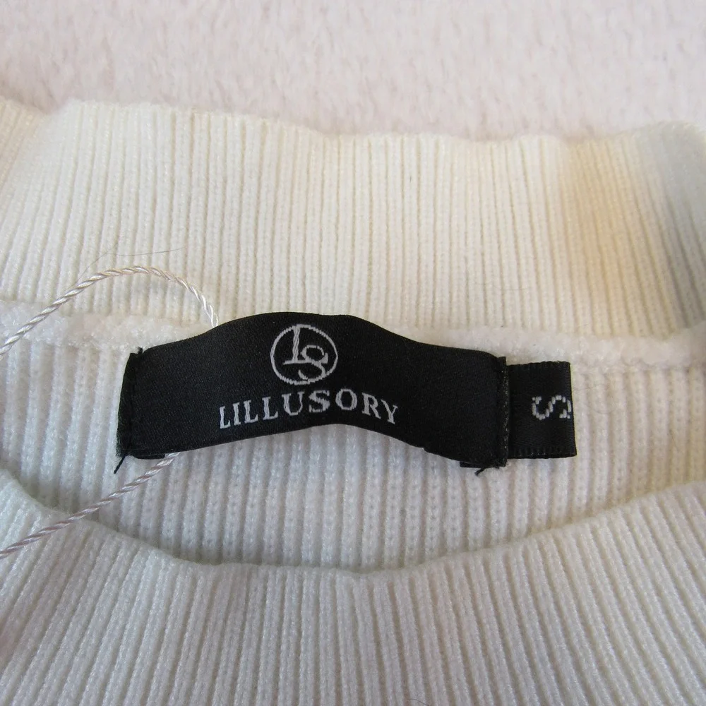 Lillusory Ribbed Oversized Sweater Womens S Cream White Like New Crew Neck Knit